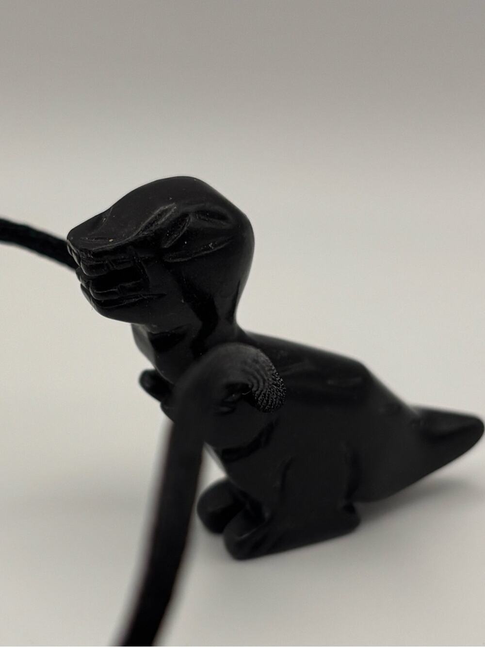 Carved Black Stone T-Rex Necklace Pendant in Black Necklace Cord